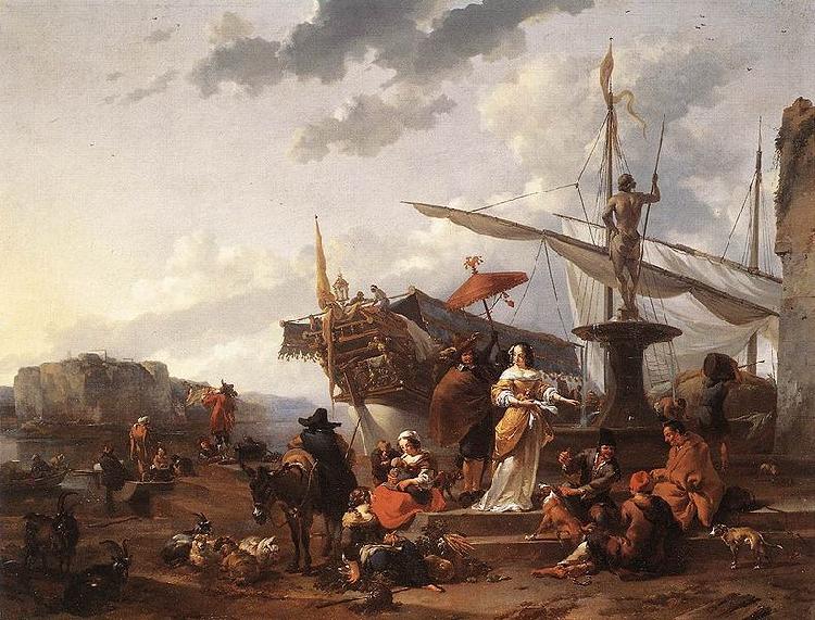 Nicolaes Pietersz. Berchem A Southern Harbour Scene oil painting image